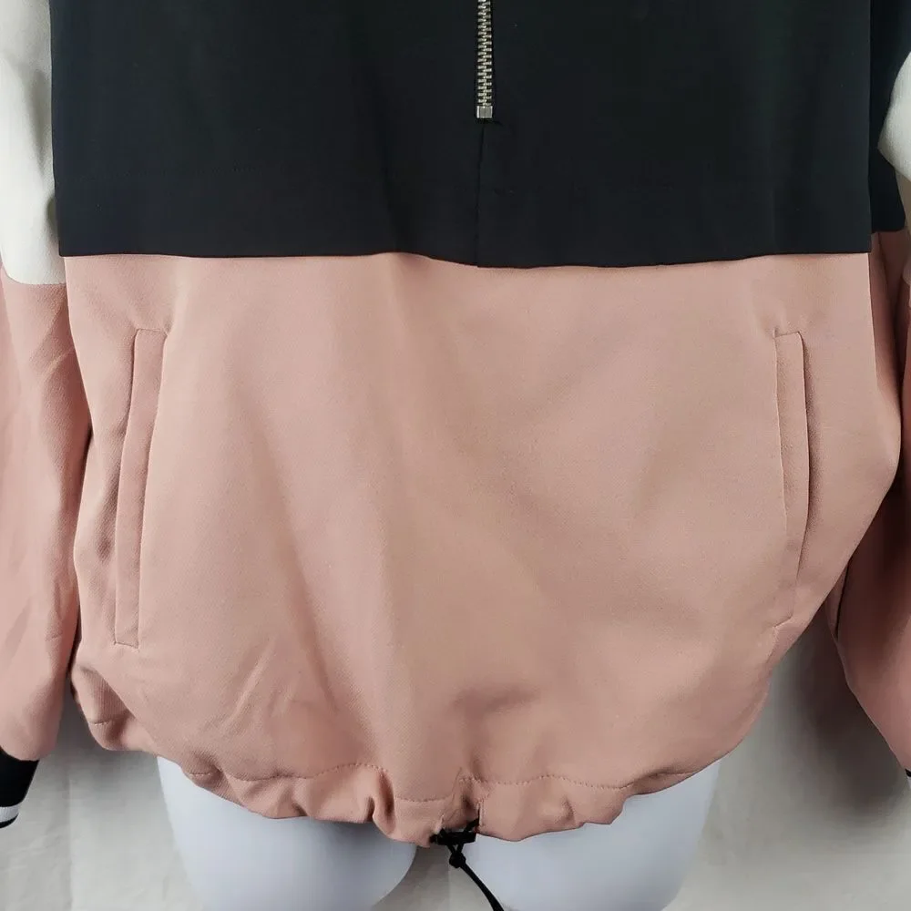 Zara Women's Small Pink Black White Colorblock Track Hooded Jacket